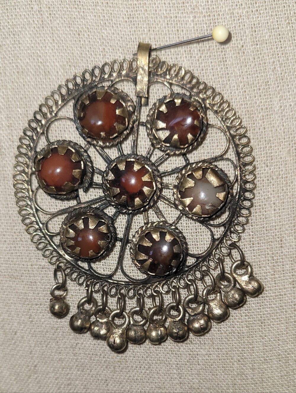 Vintage Filigree Pendant Necklace with Cabochons Agate - Picture 8 of 9